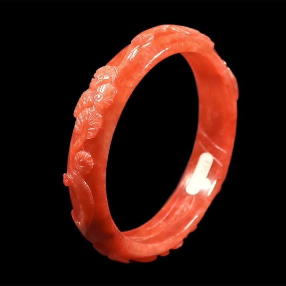 Rare Red Jadeite Jade Chinese Hand Carved 62mm Bangle Bracelet - Picture 9 of 9